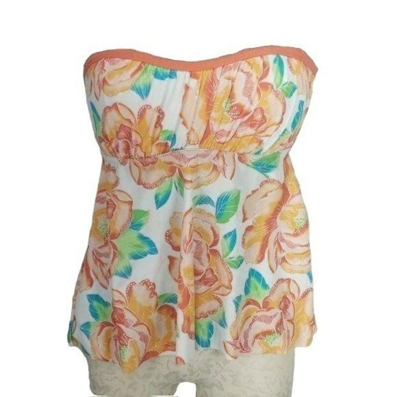 Kim Rogers‎ Woman's Hawaiian Floral Strapless Tankini Swimwear Top Size Small - Picture 1 of 8